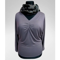 Bluzka Amanda kimono nietoperz z dekoltem - szara